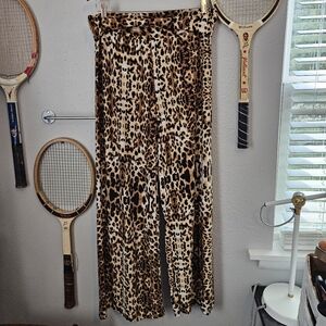 Y2K Vintage Stretchy Roll‎ Down Cheetah Leopard Print Pants Wide Leg Flowy Large